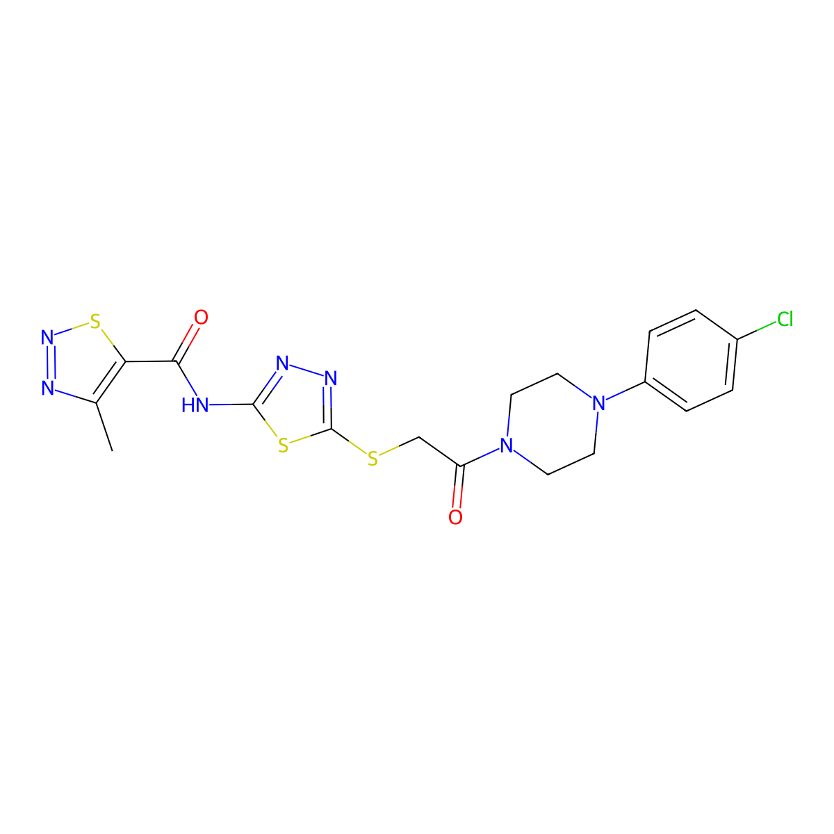 N-(5-((2-(4-(4-chlorophenyl)piperazin-1-yl)-2-oxoethyl)thio)-1,3,4-thiadiazol-2-yl)-4-methyl-1,2,3-thiadiazole-5-carboxamide molecular structure, CAS 1351659-53-4