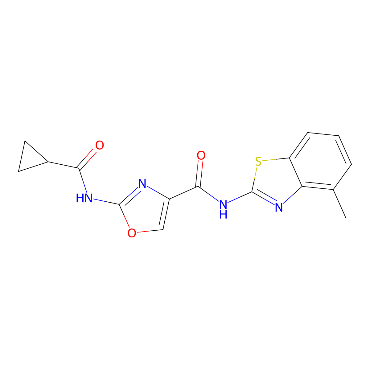 2-(cyclopropanecarboxamido)-N-(4-methylbenzo[d]thiazol-2-yl)oxazole-4-carboxamide molecular structure, CAS 1351659-55-6