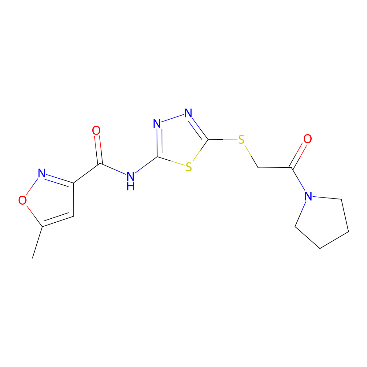 5-methyl-N-(5-{[2-oxo-2-(pyrrolidin-1-yl)ethyl]sulfanyl}-1,3,4-thiadiazol-2-yl)-1,2-oxazole-3-carboxamide molecular structure, CAS 1351659-56-7