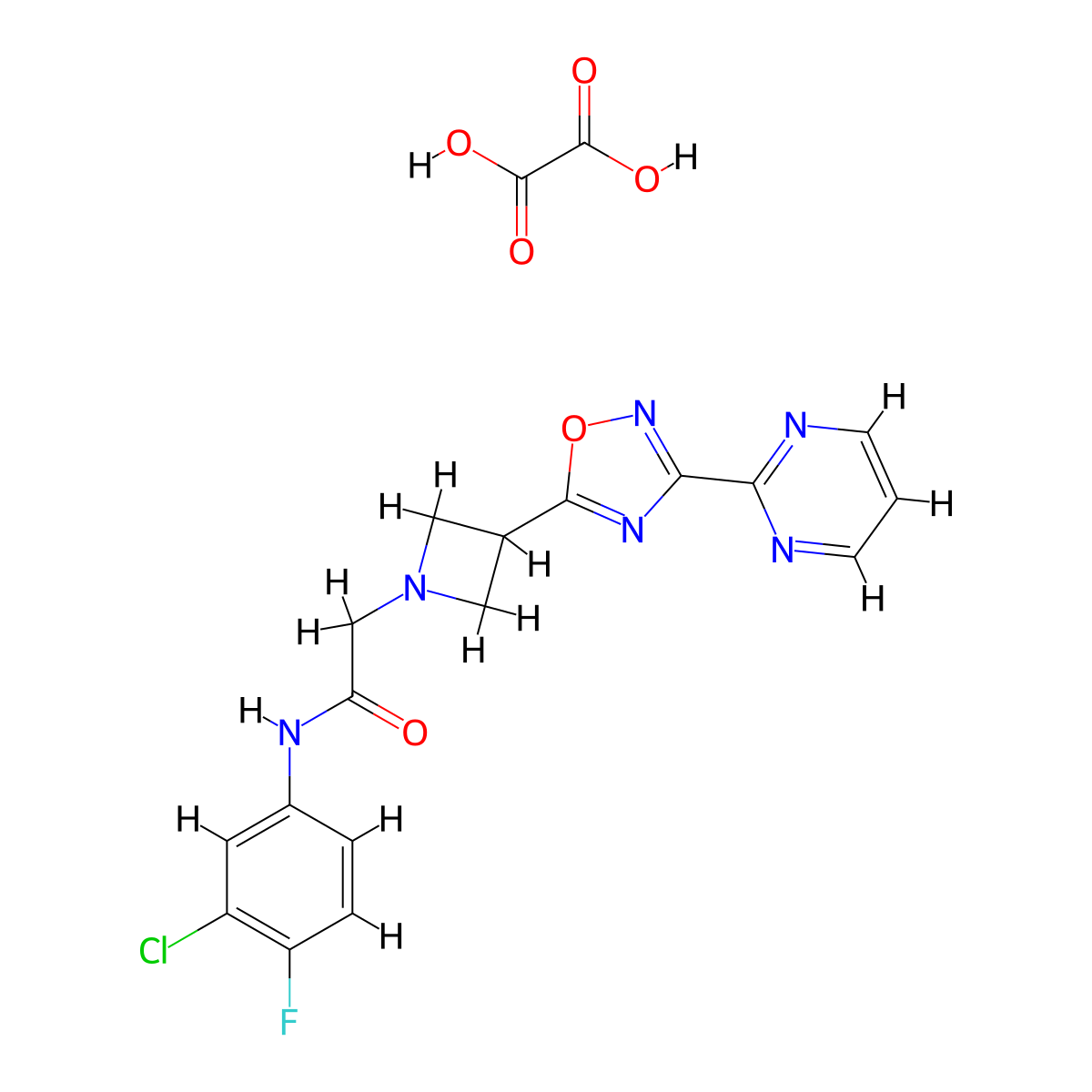 N-(3-chloro-4-fluorophenyl)-2-(3-(3-(pyrimidin-2-yl)-1,2,4-oxadiazol-5-yl)azetidin-1-yl)acetamide oxalate molecular structure, CAS 1351659-64-7
