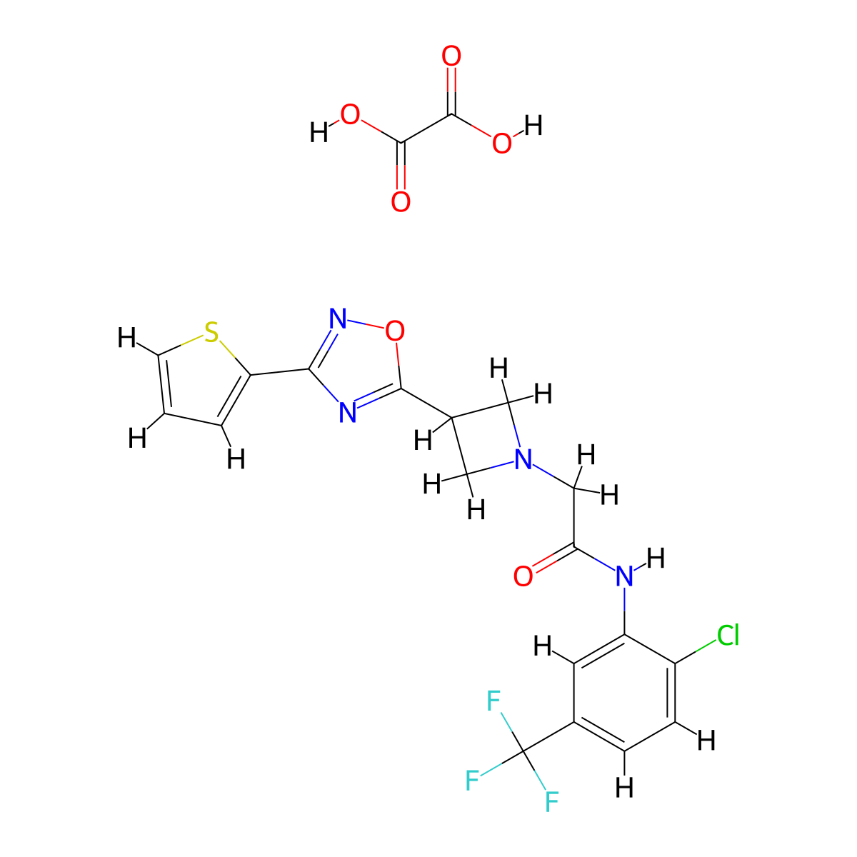 N-(2-chloro-5-(trifluoromethyl)phenyl)-2-(3-(3-(thiophen-2-yl)-1,2,4-oxadiazol-5-yl)azetidin-1-yl)acetamide oxalate molecular structure, CAS 1351659-67-0