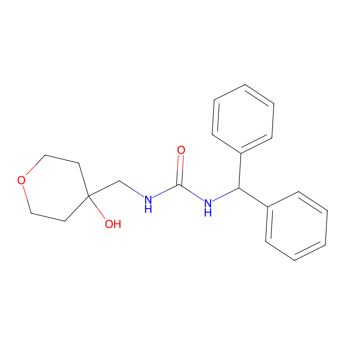 1-benzhydryl-3-((4-hydroxytetrahydro-2H-pyran-4-yl)methyl)urea molecular structure, CAS 1351659-68-1