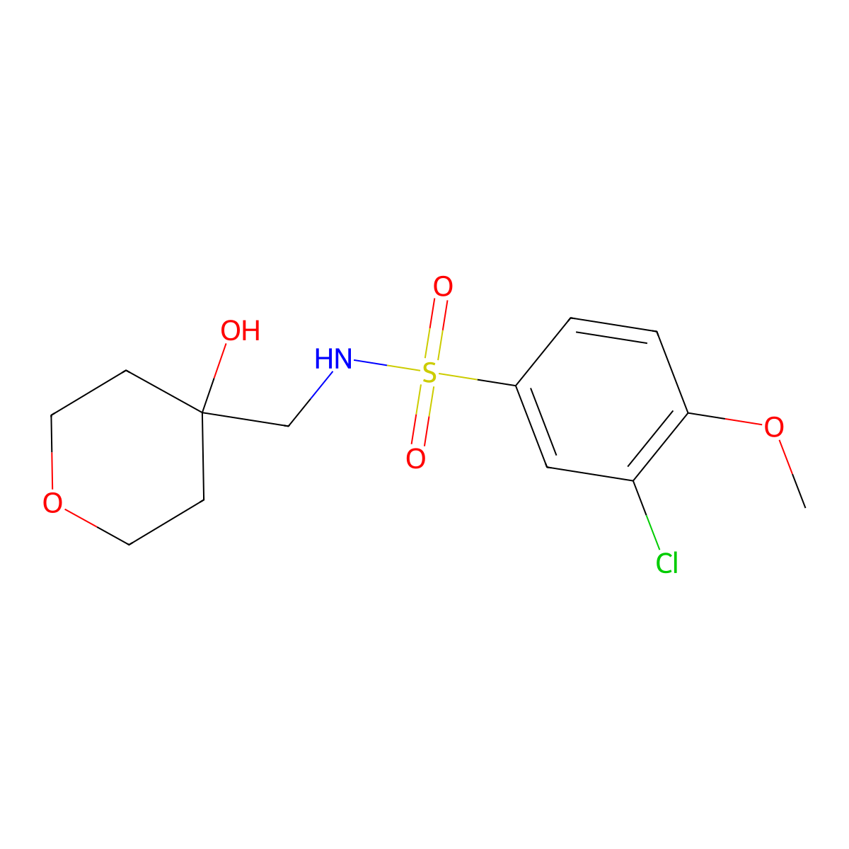3-chloro-N-((4-hydroxytetrahydro-2H-pyran-4-yl)methyl)-4-methoxybenzenesulfonamide molecular structure, CAS 1351659-69-2