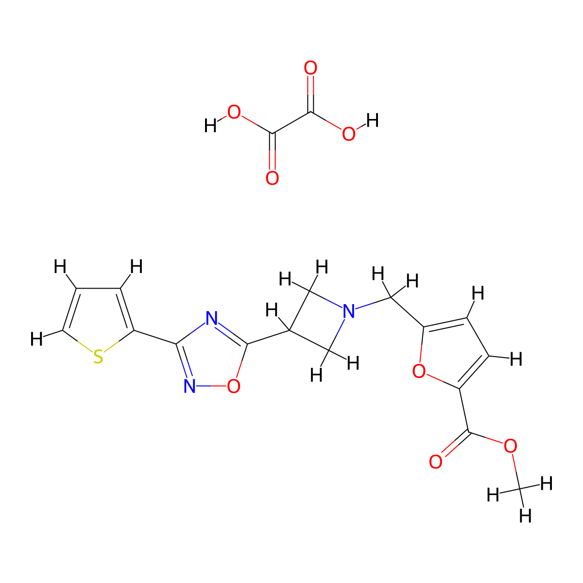 Methyl 5-((3-(3-(thiophen-2-yl)-1,2,4-oxadiazol-5-yl)azetidin-1-yl)methyl)furan-2-carboxylate oxalate molecular structure, CAS 1351659-71-6