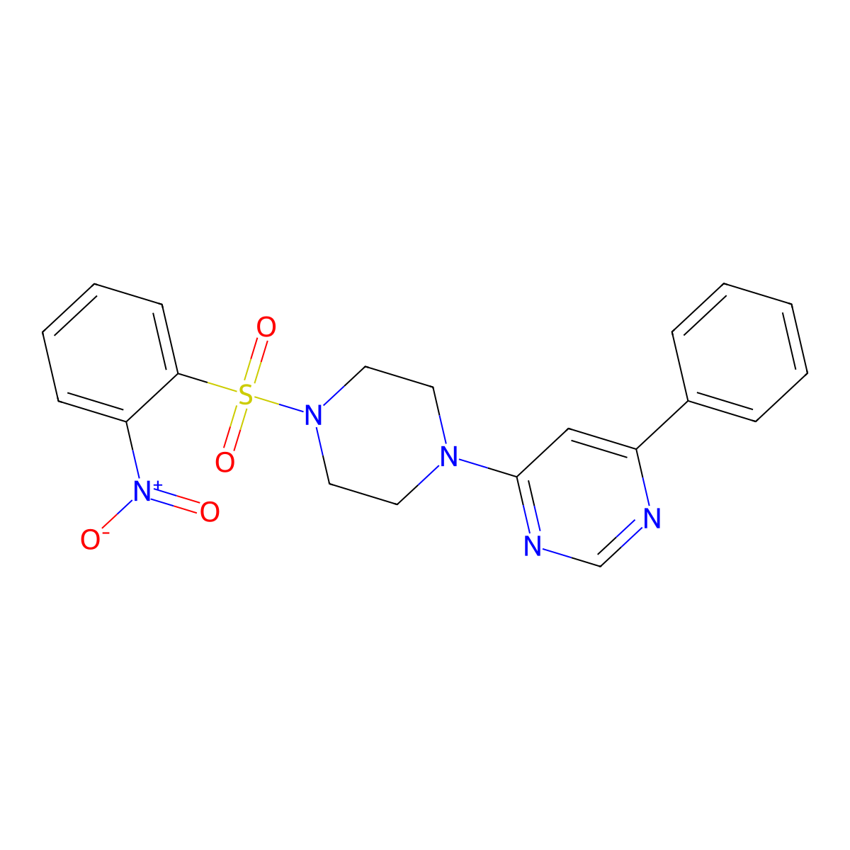 4-(4-((2-Nitrophenyl)sulfonyl)piperazin-1-yl)-6-phenylpyrimidine molecular structure, CAS 1351660-02-0