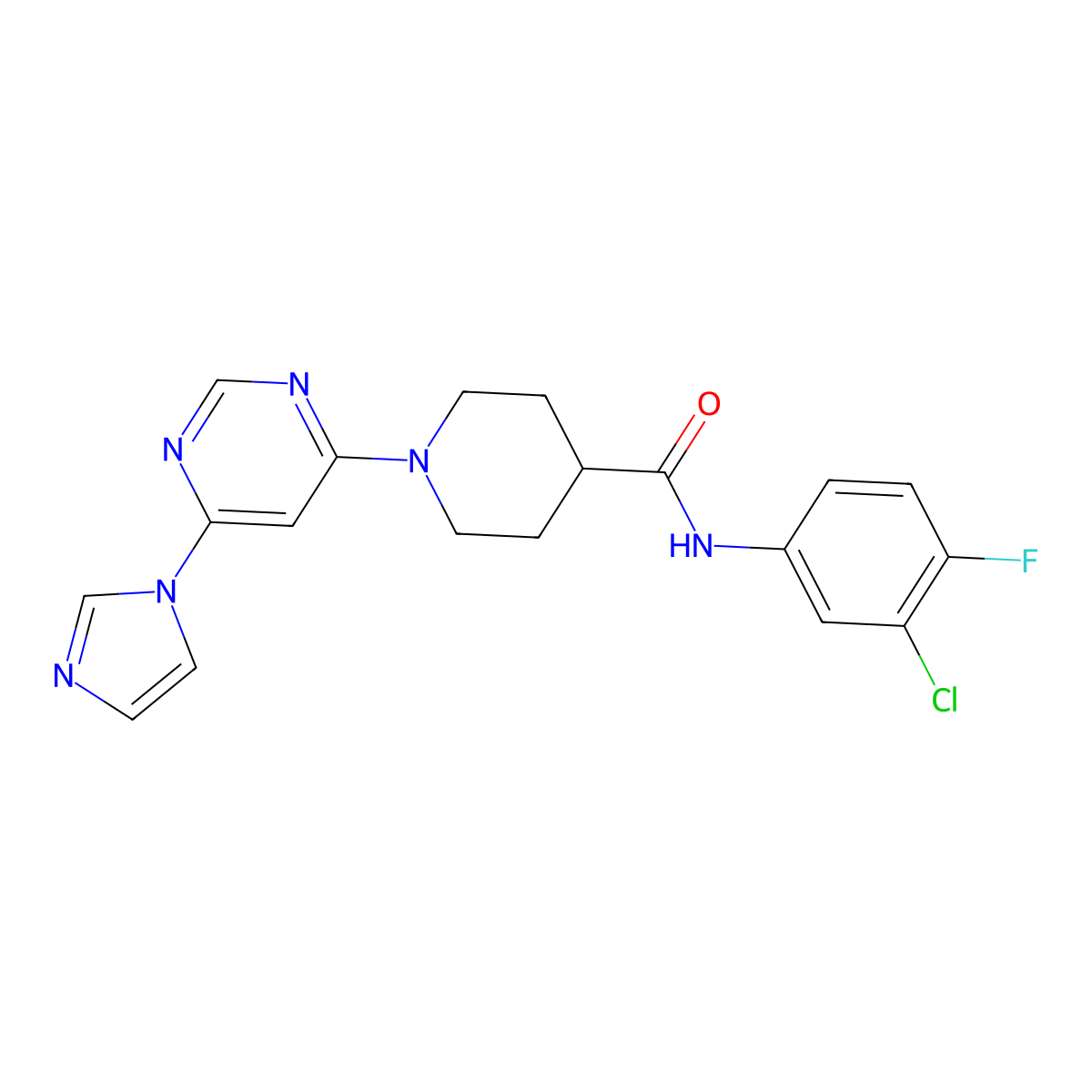 1-(6-(1H-imidazol-1-yl)pyrimidin-4-yl)-N-(3-chloro-4-fluorophenyl)piperidine-4-carboxamide molecular structure, CAS 1351660-05-3