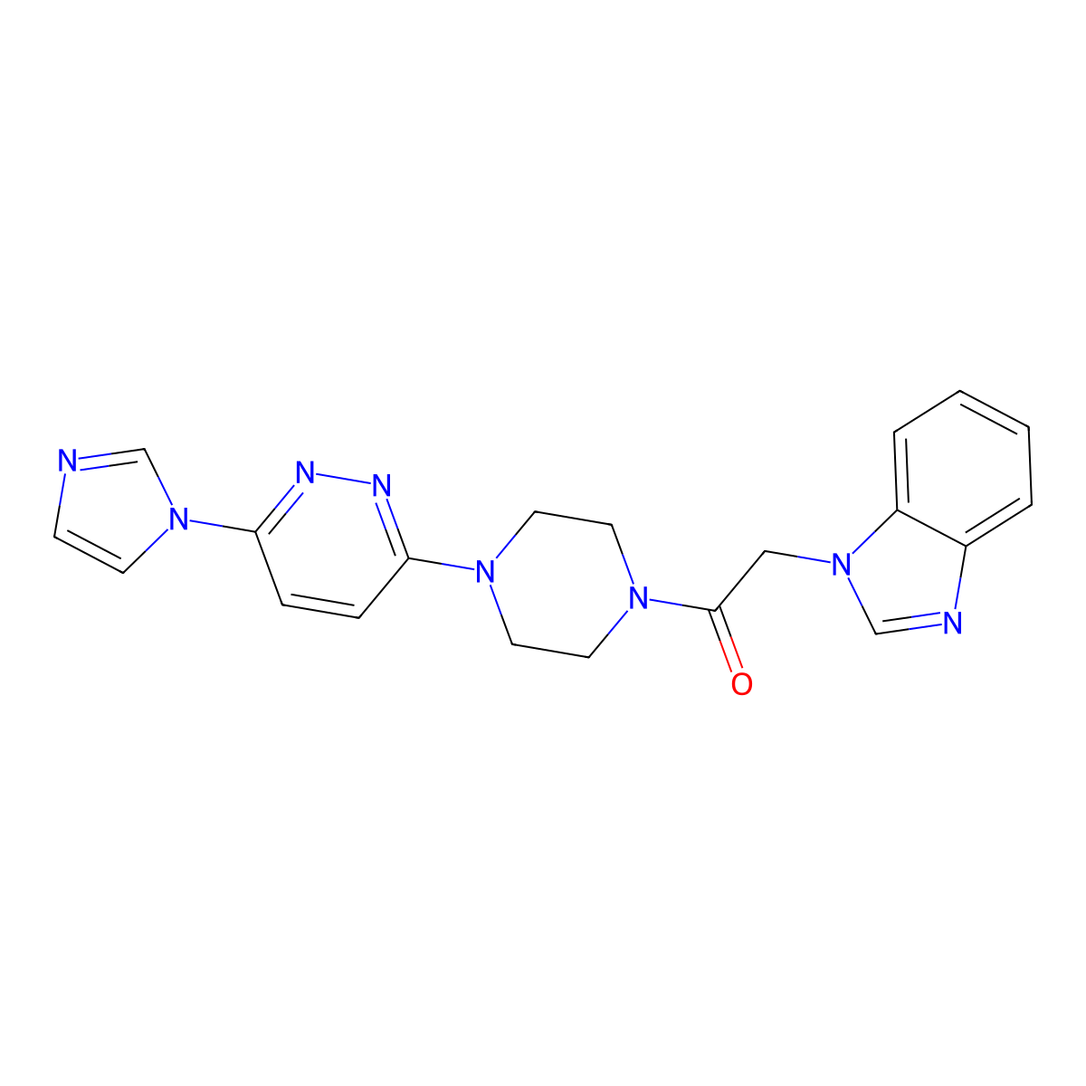 1-(4-(6-(1H-imidazol-1-yl)pyridazin-3-yl)piperazin-1-yl)-2-(1H-benzo[d]imidazol-1-yl)ethanone molecular structure, CAS 1351660-06-4