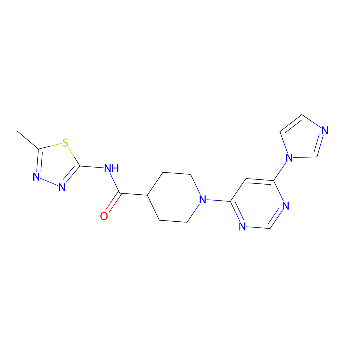 1-[6-(1H-imidazol-1-yl)pyrimidin-4-yl]-N-(5-methyl-1,3,4-thiadiazol-2-yl)piperidine-4-carboxamide molecular structure, CAS 1351660-12-2