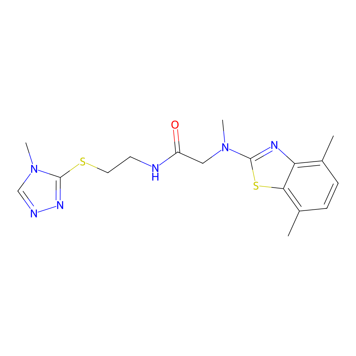 2-[(4,7-dimethyl-1,3-benzothiazol-2-yl)(methyl)amino]-N-{2-[(4-methyl-4H-1,2,4-triazol-3-yl)sulfanyl]ethyl}acetamide molecular structure, CAS 1351660-18-8