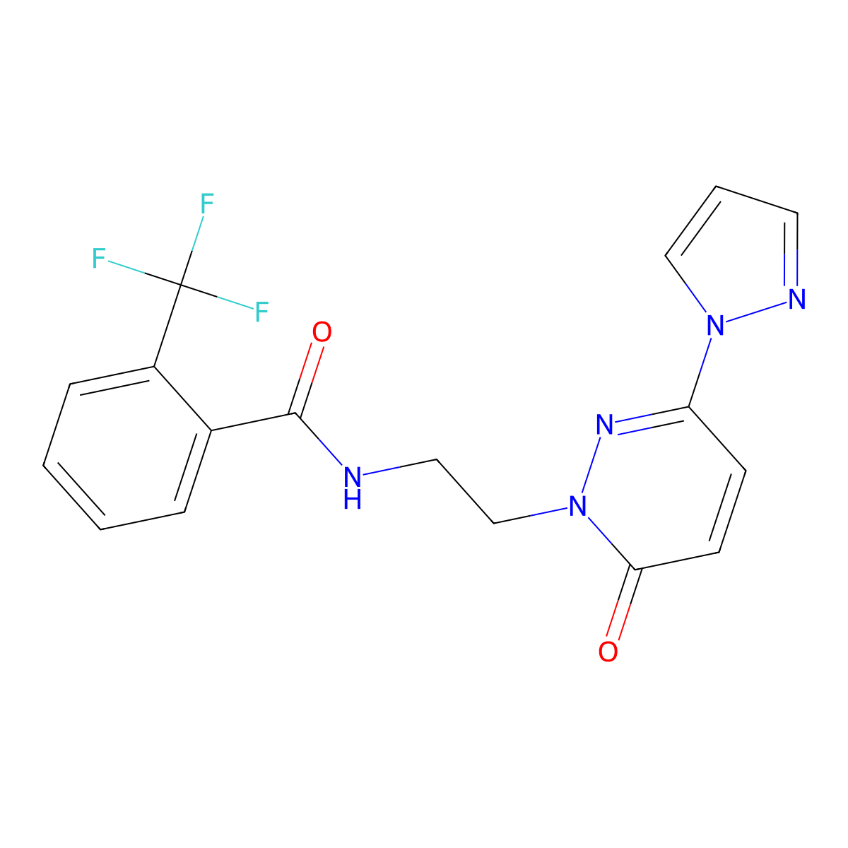 N-(2-(6-oxo-3-(1H-pyrazol-1-yl)pyridazin-1(6H)-yl)ethyl)-2-(trifluoromethyl)benzamide molecular structure, CAS 1351660-25-7