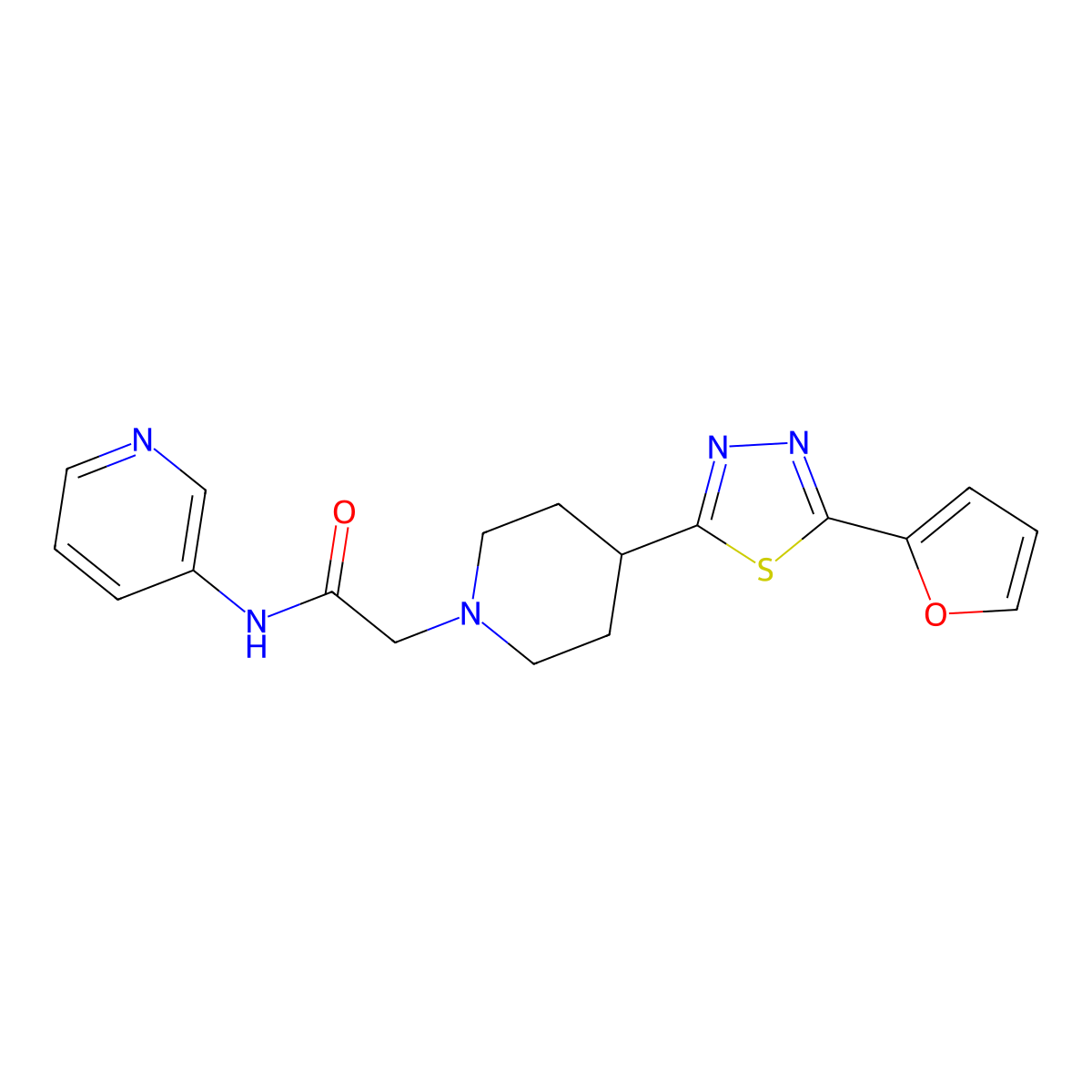 2-(4-(5-(furan-2-yl)-1,3,4-thiadiazol-2-yl)piperidin-1-yl)-N-(pyridin-3-yl)acetamide molecular structure, CAS 1351660-38-2