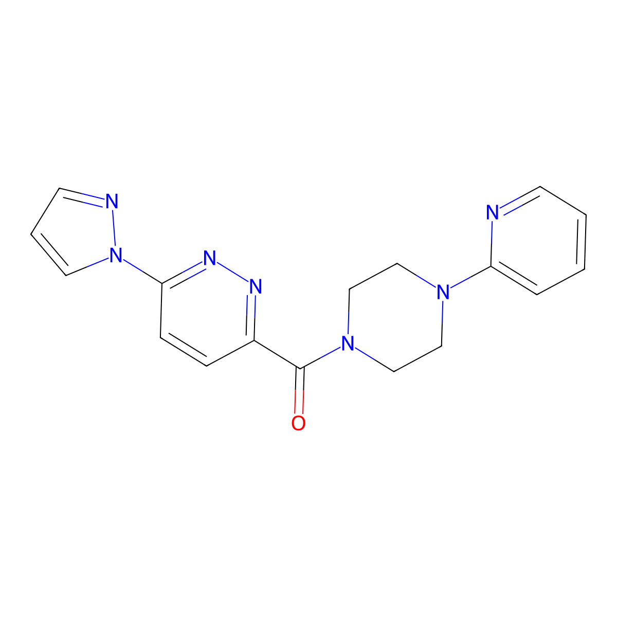 (6-(1H-pyrazol-1-yl)pyridazin-3-yl)(4-(pyridin-2-yl)piperazin-1-yl)methanone molecular structure, CAS 1351660-40-6