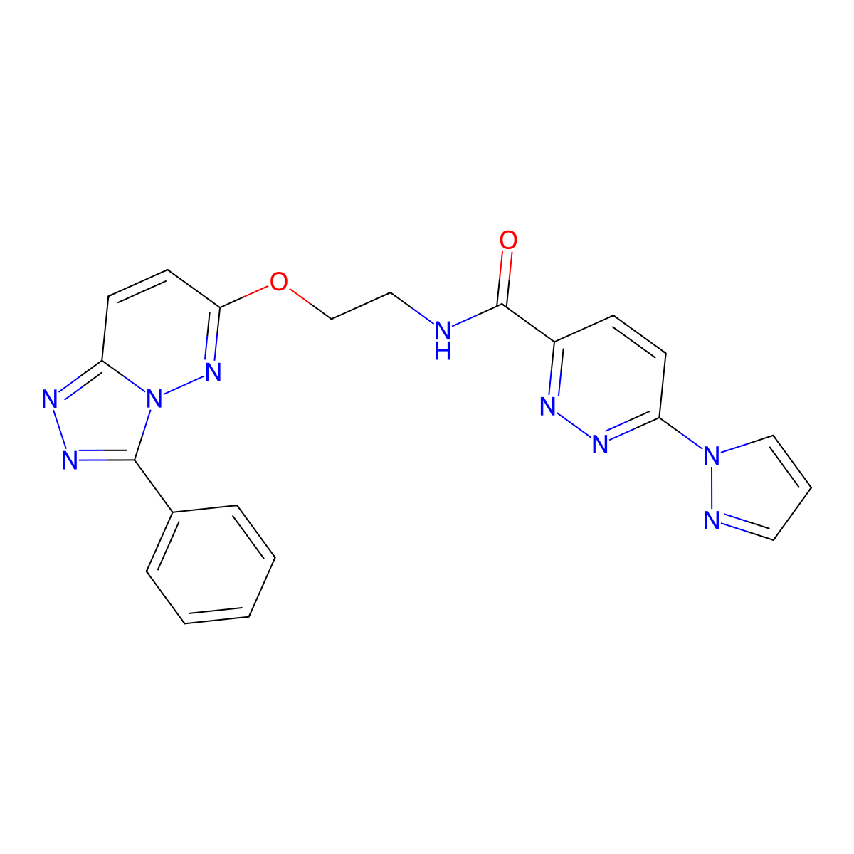 N-(2-((3-phenyl-[1,2,4]triazolo[4,3-b]pyridazin-6-yl)oxy)ethyl)-6-(1H-pyrazol-1-yl)pyridazine-3-carboxamide molecular structure, CAS 1351660-43-9