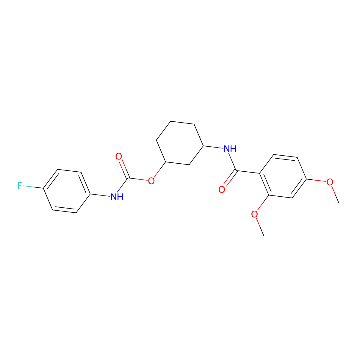 3-(2,4-Dimethoxybenzamido)cyclohexyl (4-fluorophenyl)carbamate molecular structure, CAS 1351660-52-0