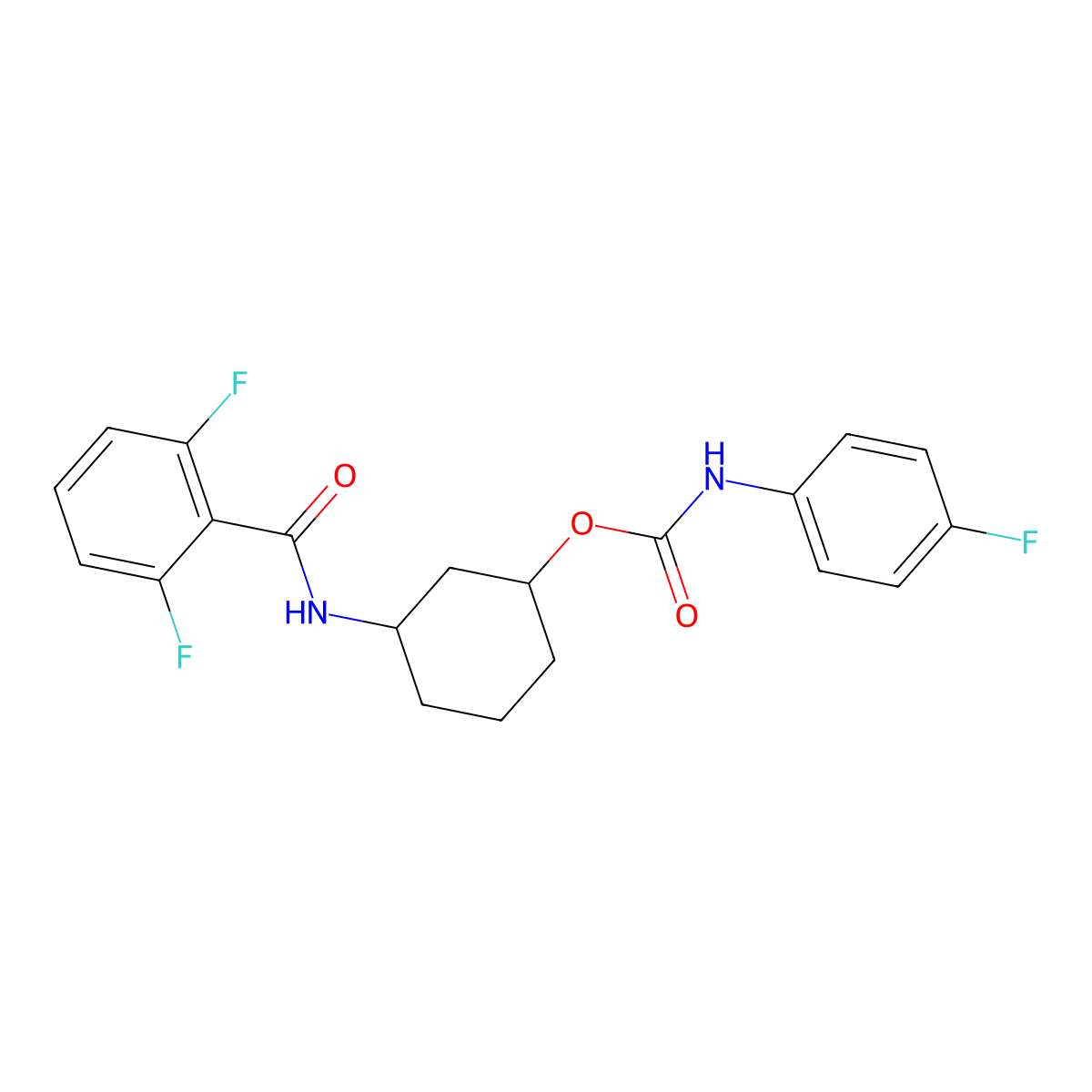 3-(2,6-difluorobenzamido)cyclohexyl N-(4-fluorophenyl)carbamate molecular structure, CAS 1351660-56-4