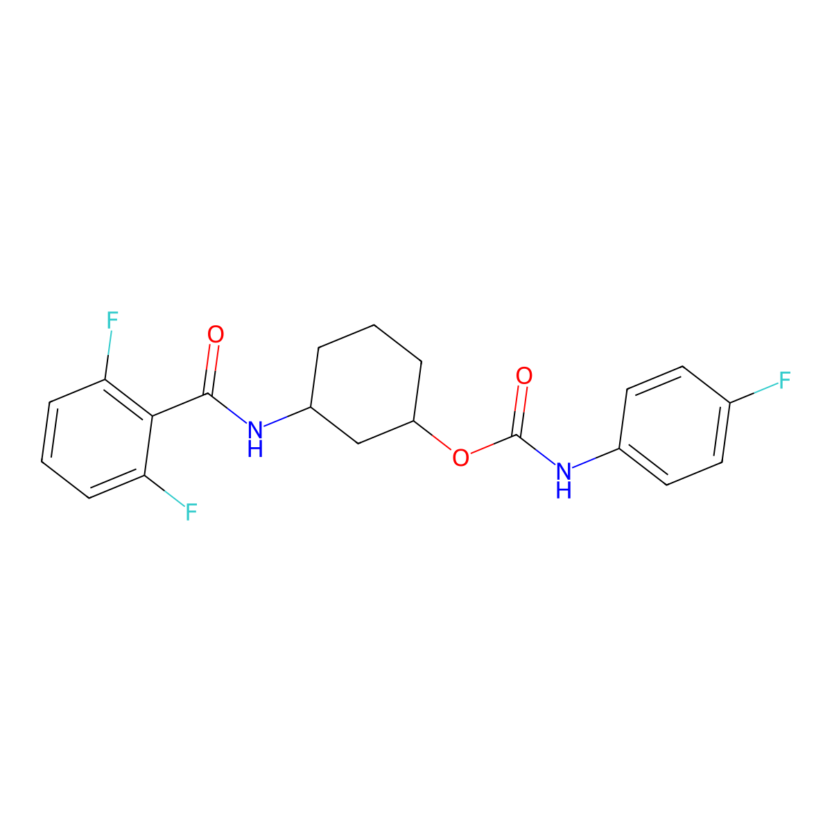 3-(2,6-difluorobenzamido)cyclohexyl N-(4-fluorophenyl)carbamate molecular structure, CAS 1351660-56-4
