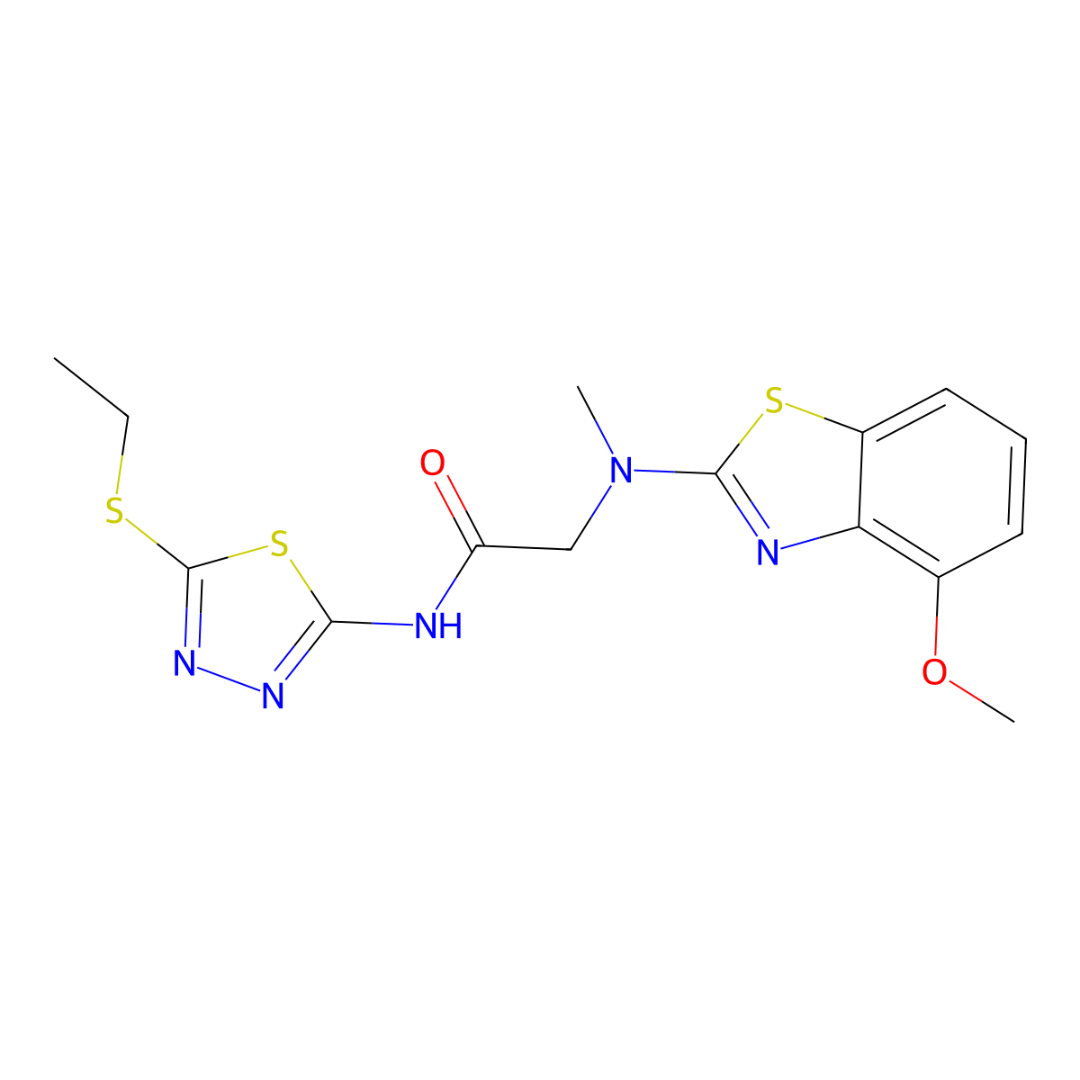 N-(5-(ethylthio)-1,3,4-thiadiazol-2-yl)-2-((4-methoxybenzo[d]thiazol-2-yl)(methyl)amino)acetamide molecular structure, CAS 1351660-58-6