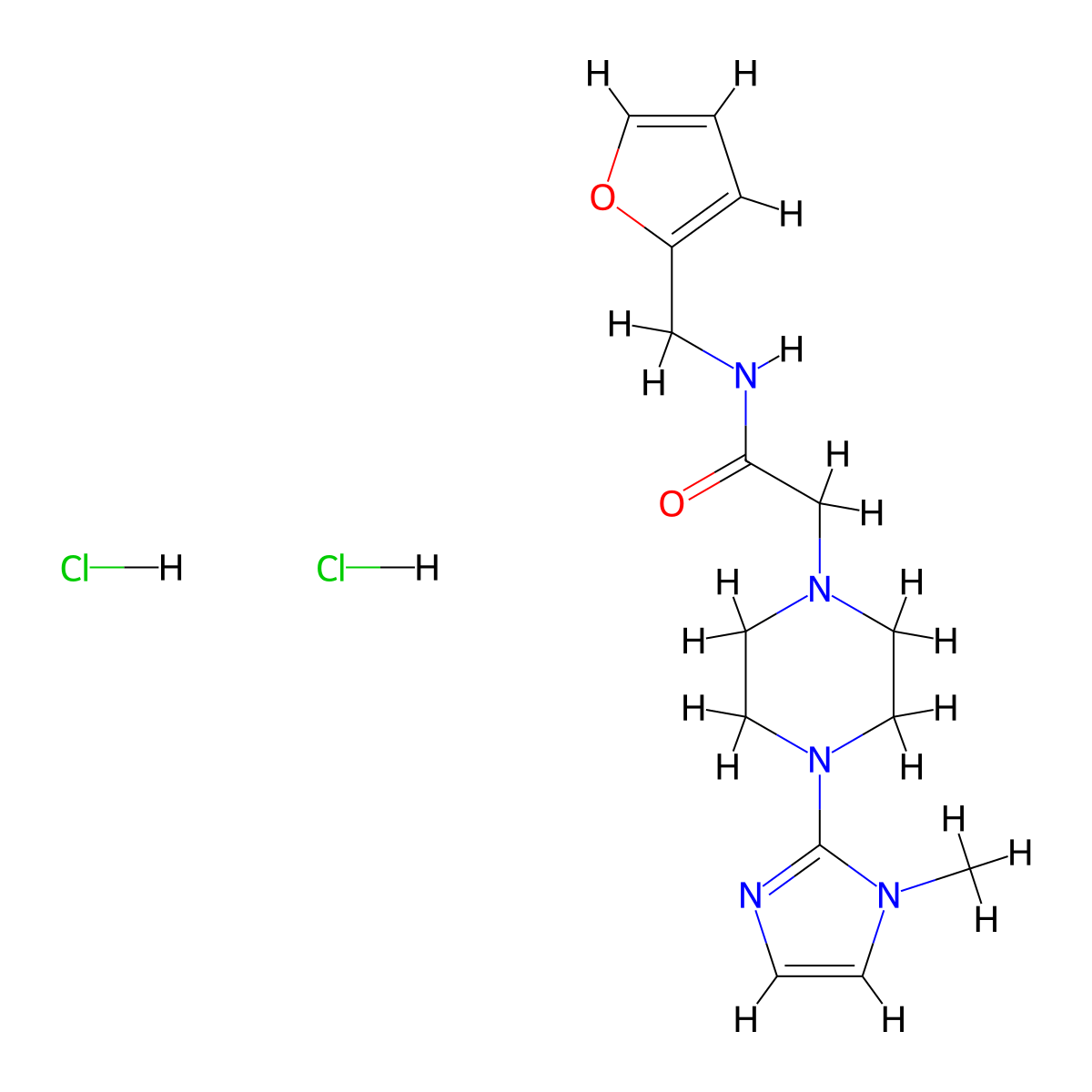 N-(furan-2-ylmethyl)-2-(4-(1-methyl-1H-imidazol-2-yl)piperazin-1-yl)acetamide dihydrochloride molecular structure, CAS 1351660-62-2