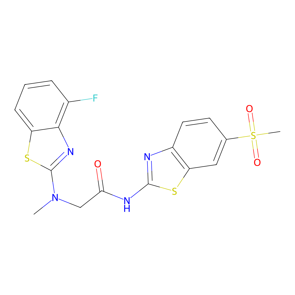 2-((4-fluorobenzo[d]thiazol-2-yl)(methyl)amino)-N-(6-(methylsulfonyl)benzo[d]thiazol-2-yl)acetamide molecular structure, CAS 1351660-64-4