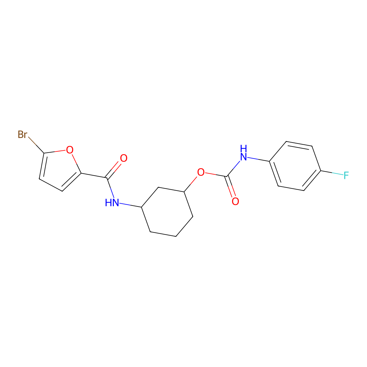 3-(5-Bromofuran-2-carboxamido)cyclohexyl (4-fluorophenyl)carbamate molecular structure, CAS 1351660-66-6
