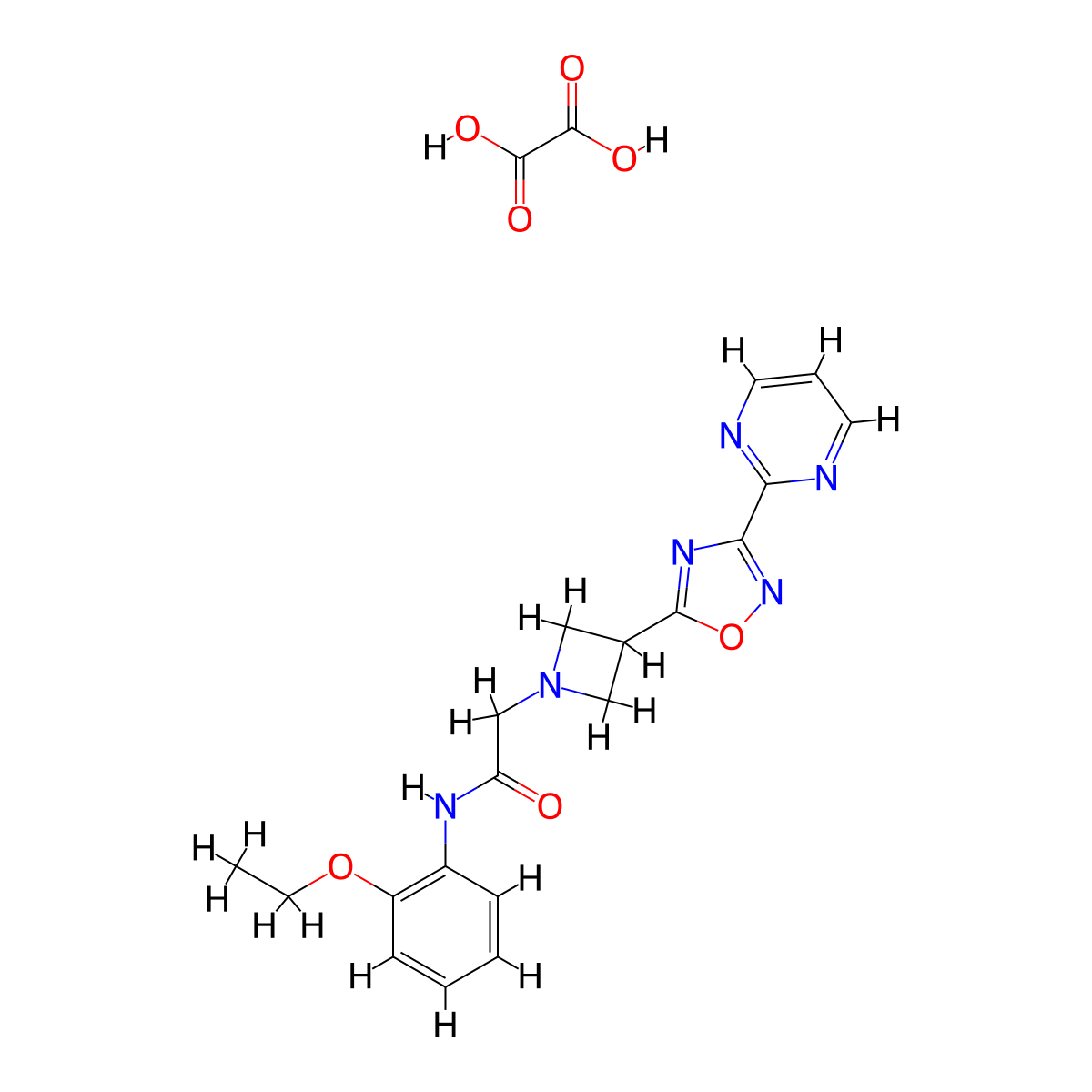 N-(2-ethoxyphenyl)-2-(3-(3-(pyrimidin-2-yl)-1,2,4-oxadiazol-5-yl)azetidin-1-yl)acetamide oxalate molecular structure, CAS 1351660-68-8