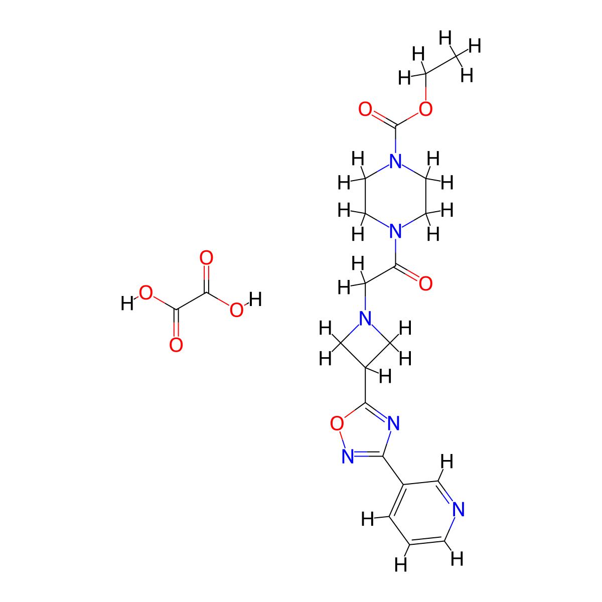 Ethyl 4-(2-(3-(3-(pyridin-3-yl)-1,2,4-oxadiazol-5-yl)azetidin-1-yl)acetyl)piperazine-1-carboxylate oxalate molecular structure, CAS 1351660-74-6