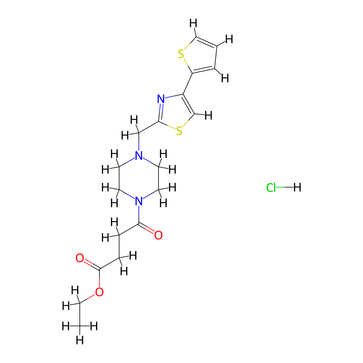 Ethyl 4-oxo-4-(4-((4-(thiophen-2-yl)thiazol-2-yl)methyl)piperazin-1-yl)butanoate hydrochloride molecular structure, CAS 1351660-77-9
