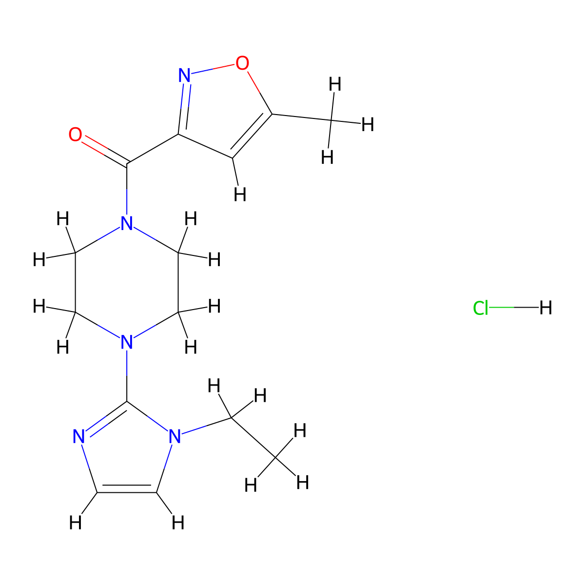 (4-(1-ethyl-1H-imidazol-2-yl)piperazin-1-yl)(5-methylisoxazol-3-yl)methanone hydrochloride molecular structure, CAS 1351660-78-0