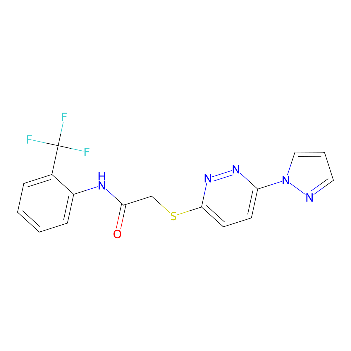 2-((6-(1H-pyrazol-1-yl)pyridazin-3-yl)thio)-N-(2-(trifluoromethyl)phenyl)acetamide molecular structure, CAS 1351660-87-1