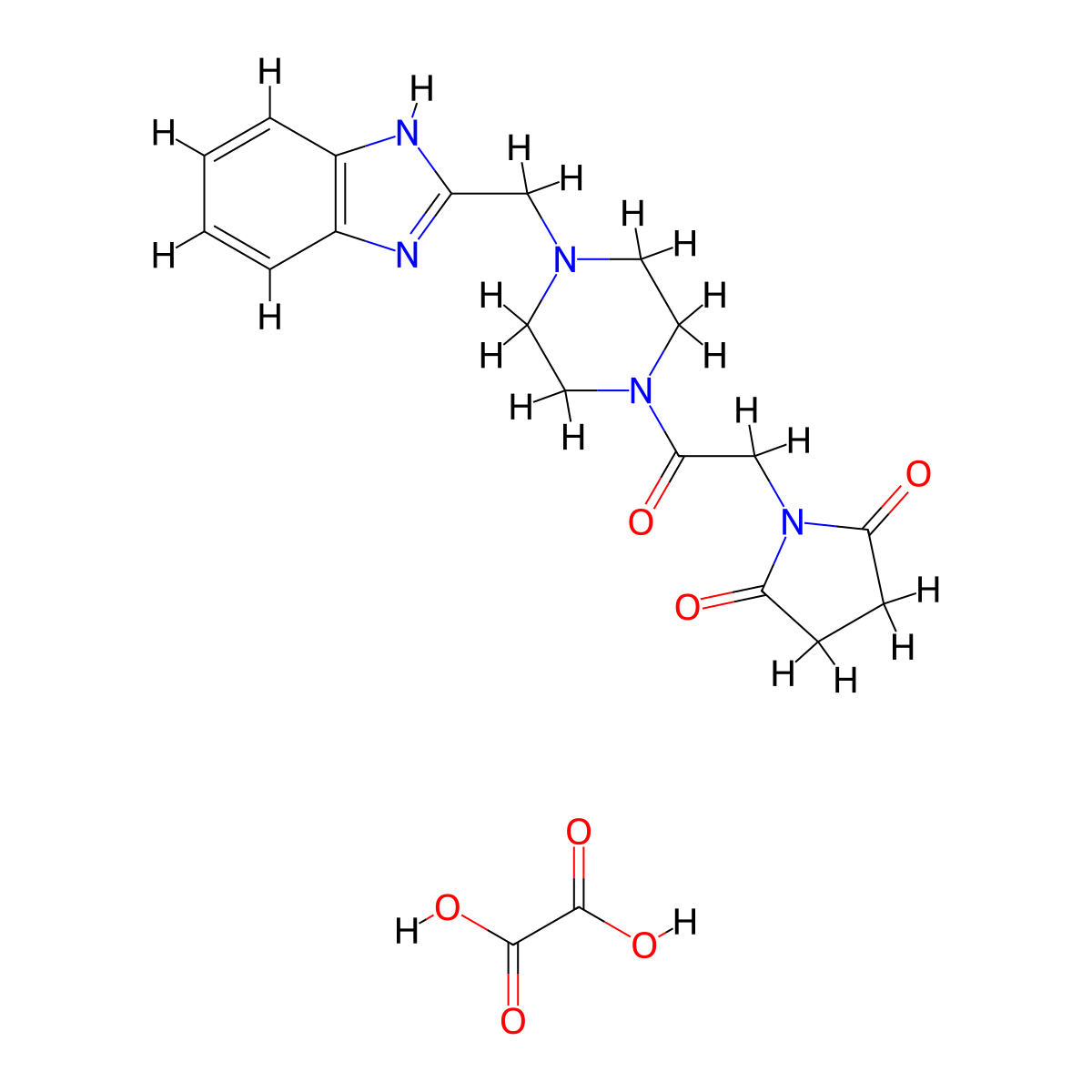 1-(2-(4-((1H-benzo[d]imidazol-2-yl)methyl)piperazin-1-yl)-2-oxoethyl)pyrrolidine-2,5-dione oxalate molecular structure, CAS 1351660-91-7