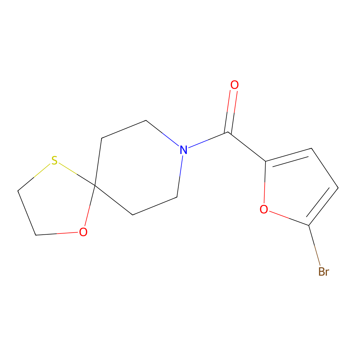 (5-Bromofuran-2-yl)(1-oxa-4-thia-8-azaspiro[4.5]decan-8-yl)methanone molecular structure, CAS 1351661-01-2