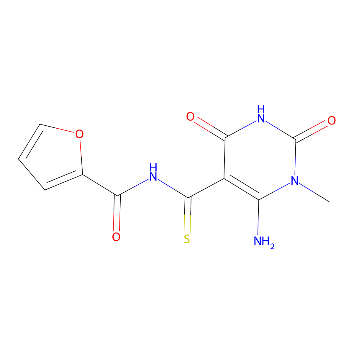 N-(6-amino-1-methyl-2,4-dioxo-1,2,3,4-tetrahydropyrimidine-5-carbonothioyl)furan-2-carboxamide molecular structure, CAS 1351661-02-3