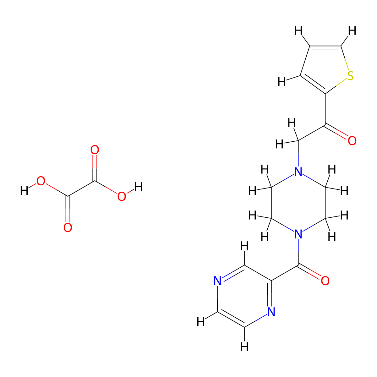 2-(4-(Pyrazine-2-carbonyl)piperazin-1-yl)-1-(thiophen-2-yl)ethanone oxalate molecular structure, CAS 1351661-03-4