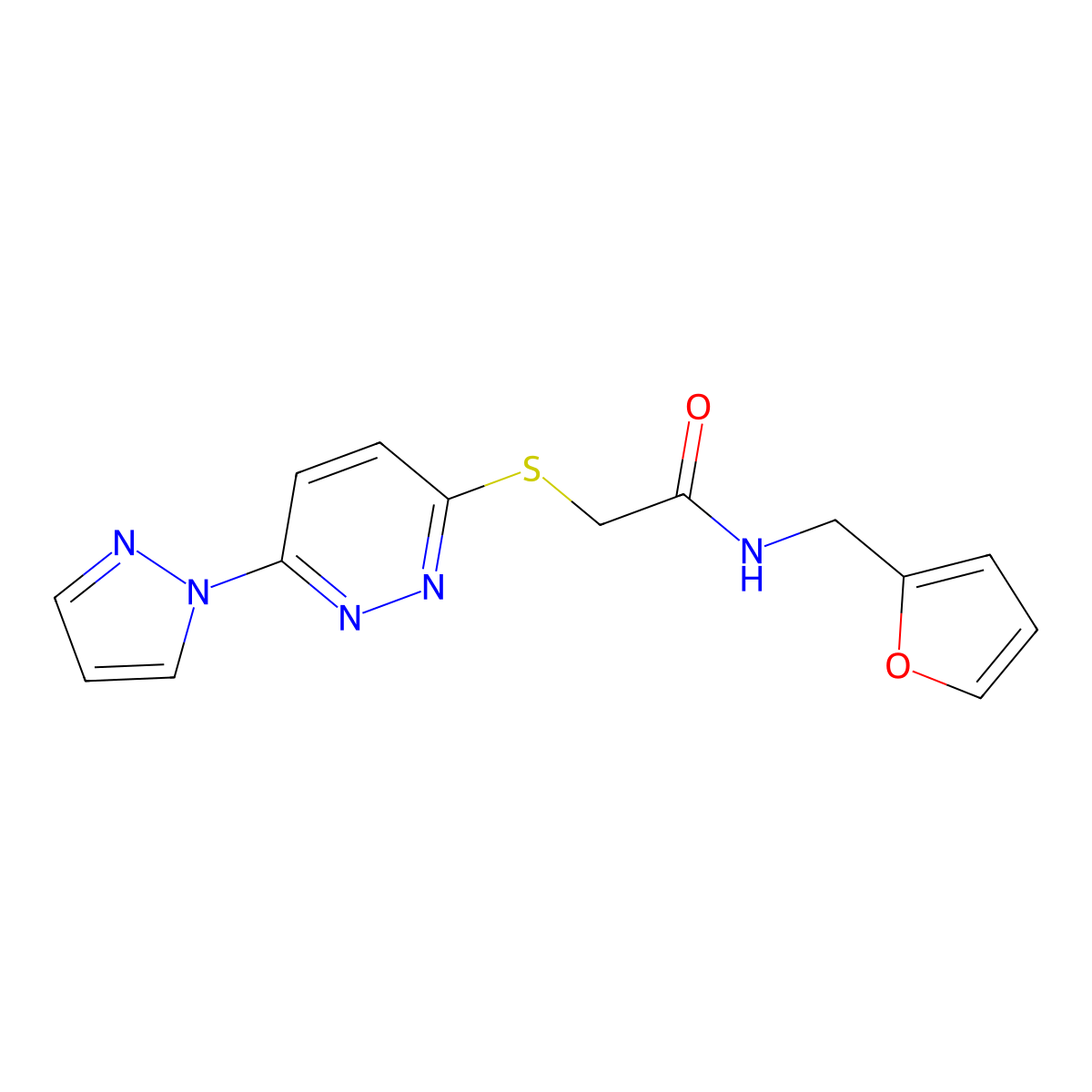 2-((6-(1H-pyrazol-1-yl)pyridazin-3-yl)thio)-N-(furan-2-ylmethyl)acetamide molecular structure, CAS 1351661-05-6