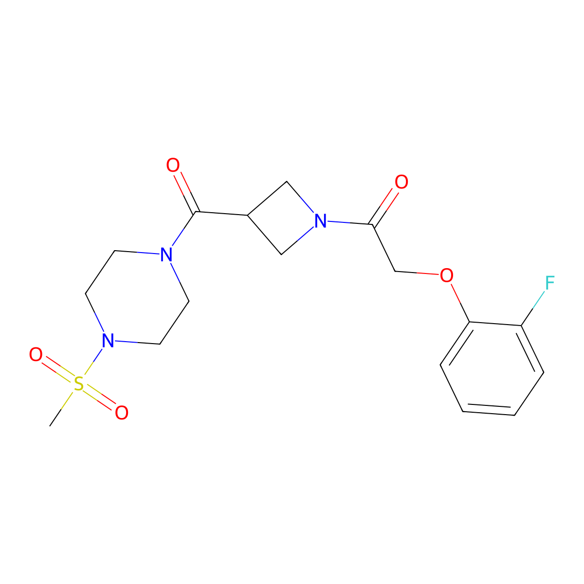 2-(2-Fluorophenoxy)-1-(3-(4-(methylsulfonyl)piperazine-1-carbonyl)azetidin-1-yl)ethanone molecular structure, CAS 1351661-06-7
