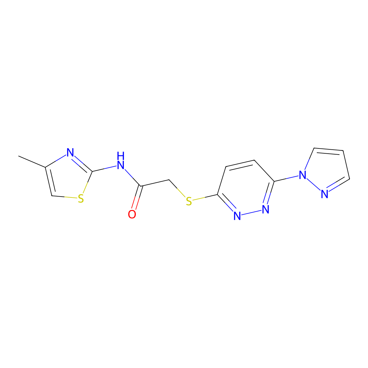 2-((6-(1H-pyrazol-1-yl)pyridazin-3-yl)thio)-N-(4-methylthiazol-2-yl)acetamide molecular structure, CAS 1351661-08-9