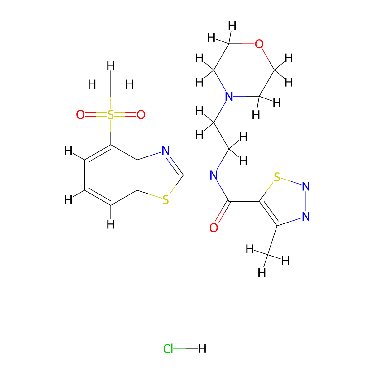 4-methyl-N-(4-(methylsulfonyl)benzo[d]thiazol-2-yl)-N-(2-morpholinoethyl)-1,2,3-thiadiazole-5-carboxamide hydrochloride molecular structure, CAS 1351661-13-6