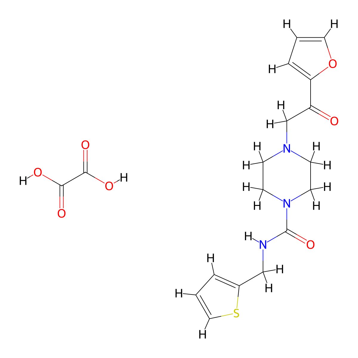 4-(2-(furan-2-yl)-2-oxoethyl)-N-(thiophen-2-ylmethyl)piperazine-1-carboxamide oxalate molecular structure, CAS 1351661-14-7