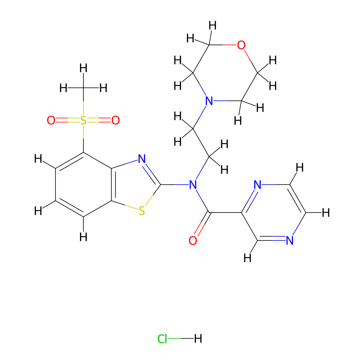 N-(4-(methylsulfonyl)benzo[d]thiazol-2-yl)-N-(2-morpholinoethyl)pyrazine-2-carboxamide hydrochloride molecular structure, CAS 1351661-17-0