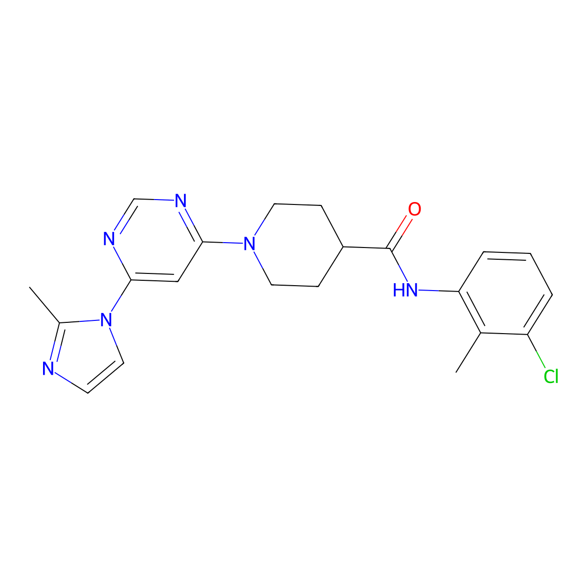 N-(3-chloro-2-methylphenyl)-1-(6-(2-methyl-1H-imidazol-1-yl)pyrimidin-4-yl)piperidine-4-carboxamide molecular structure, CAS 1351661-26-1