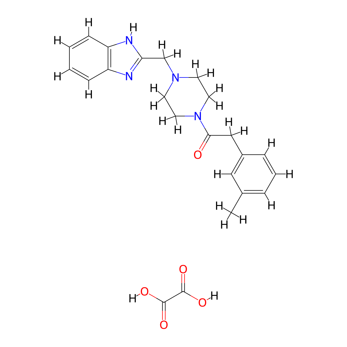1-(4-((1H-benzo[d]imidazol-2-yl)methyl)piperazin-1-yl)-2-(m-tolyl)ethanone oxalate molecular structure, CAS 1351661-30-7