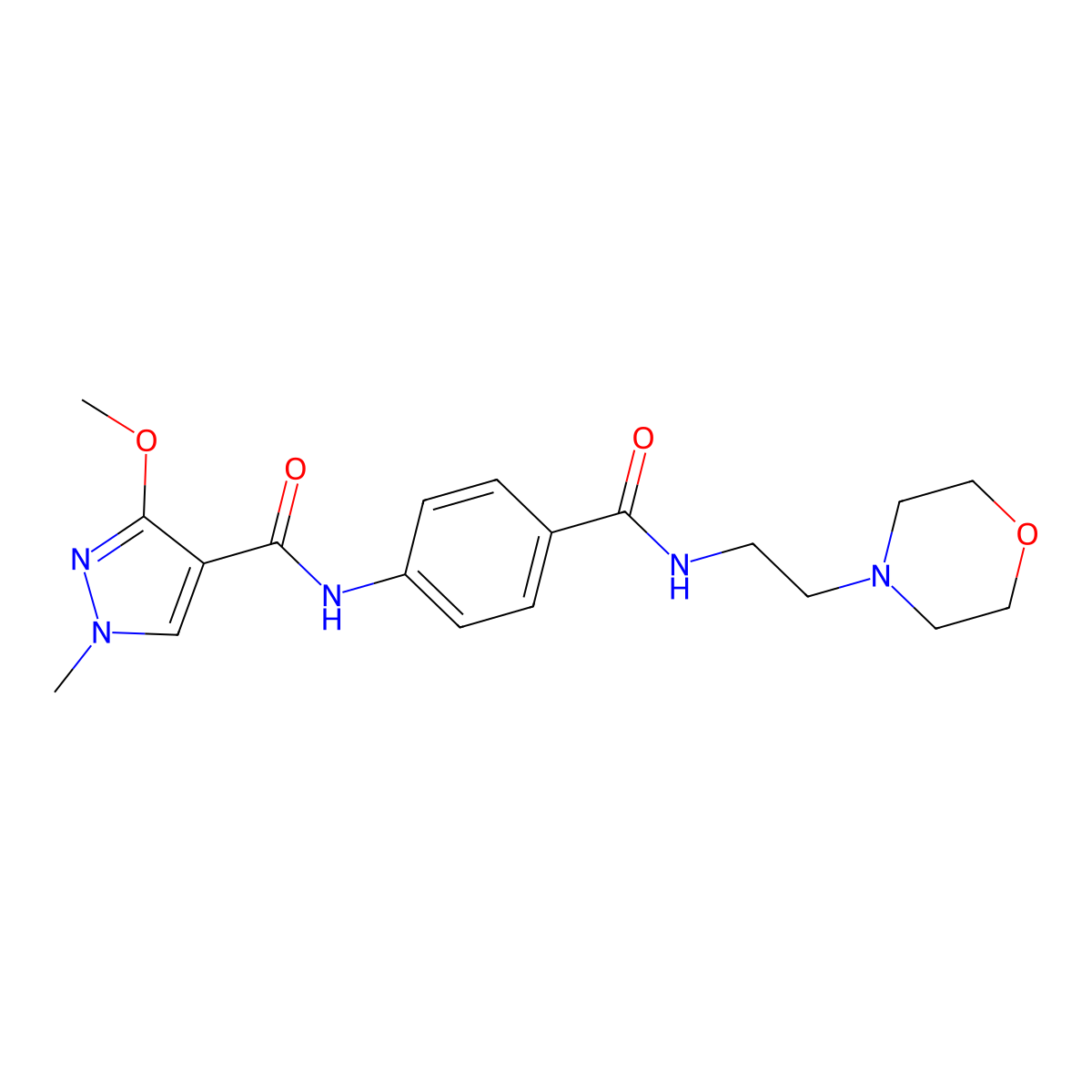 3-methoxy-1-methyl-N-(4-{[2-(morpholin-4-yl)ethyl]carbamoyl}phenyl)-1H-pyrazole-4-carboxamide molecular structure, CAS 1351661-35-2