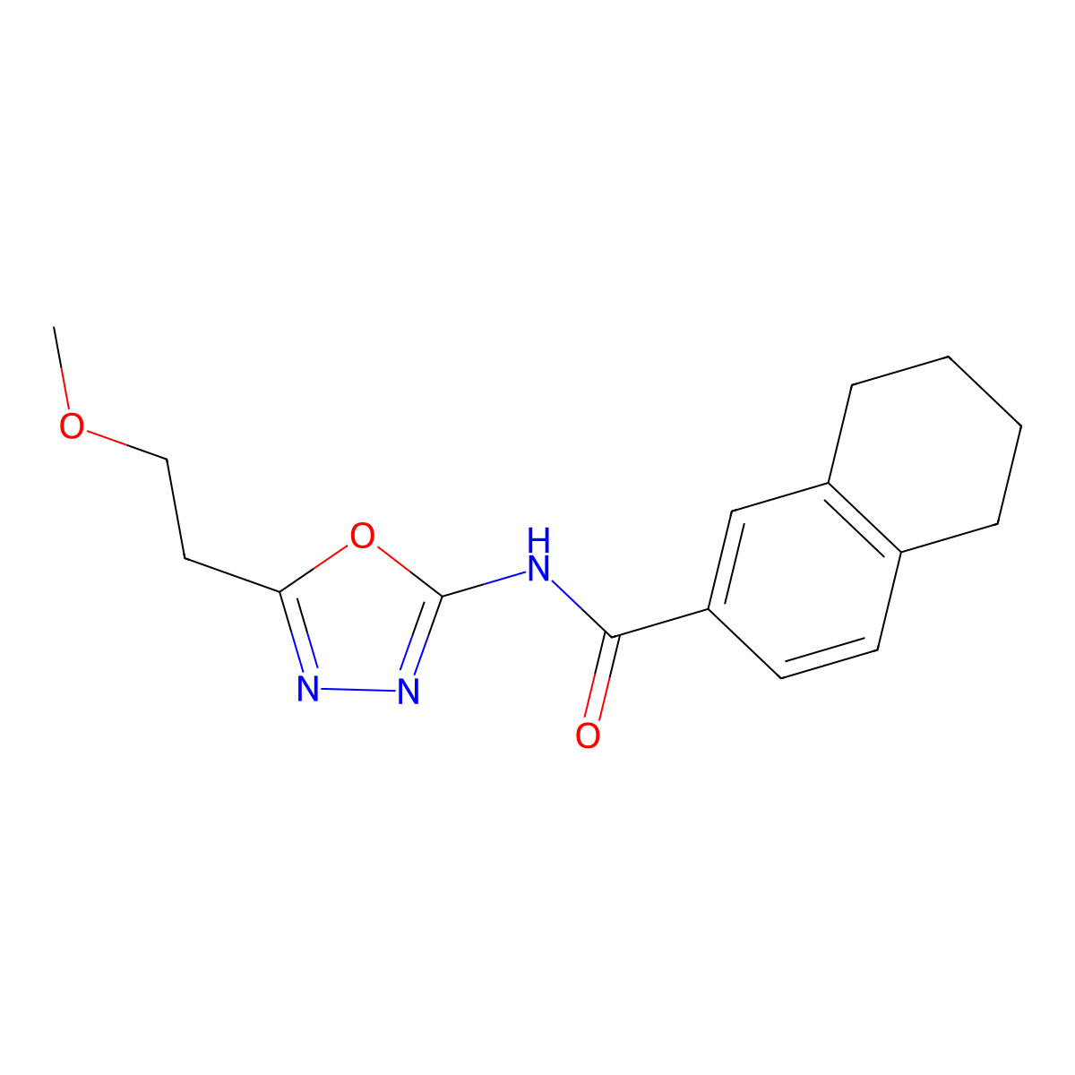 N-[5-(2-methoxyethyl)-1,3,4-oxadiazol-2-yl]-5,6,7,8-tetrahydronaphthalene-2-carboxamide molecular structure, CAS 1351661-37-4