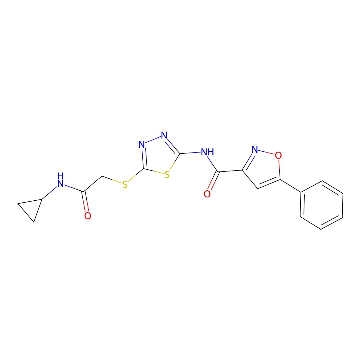 N-(5-((2-(cyclopropylamino)-2-oxoethyl)thio)-1,3,4-thiadiazol-2-yl)-5-phenylisoxazole-3-carboxamide molecular structure, CAS 1351661-38-5
