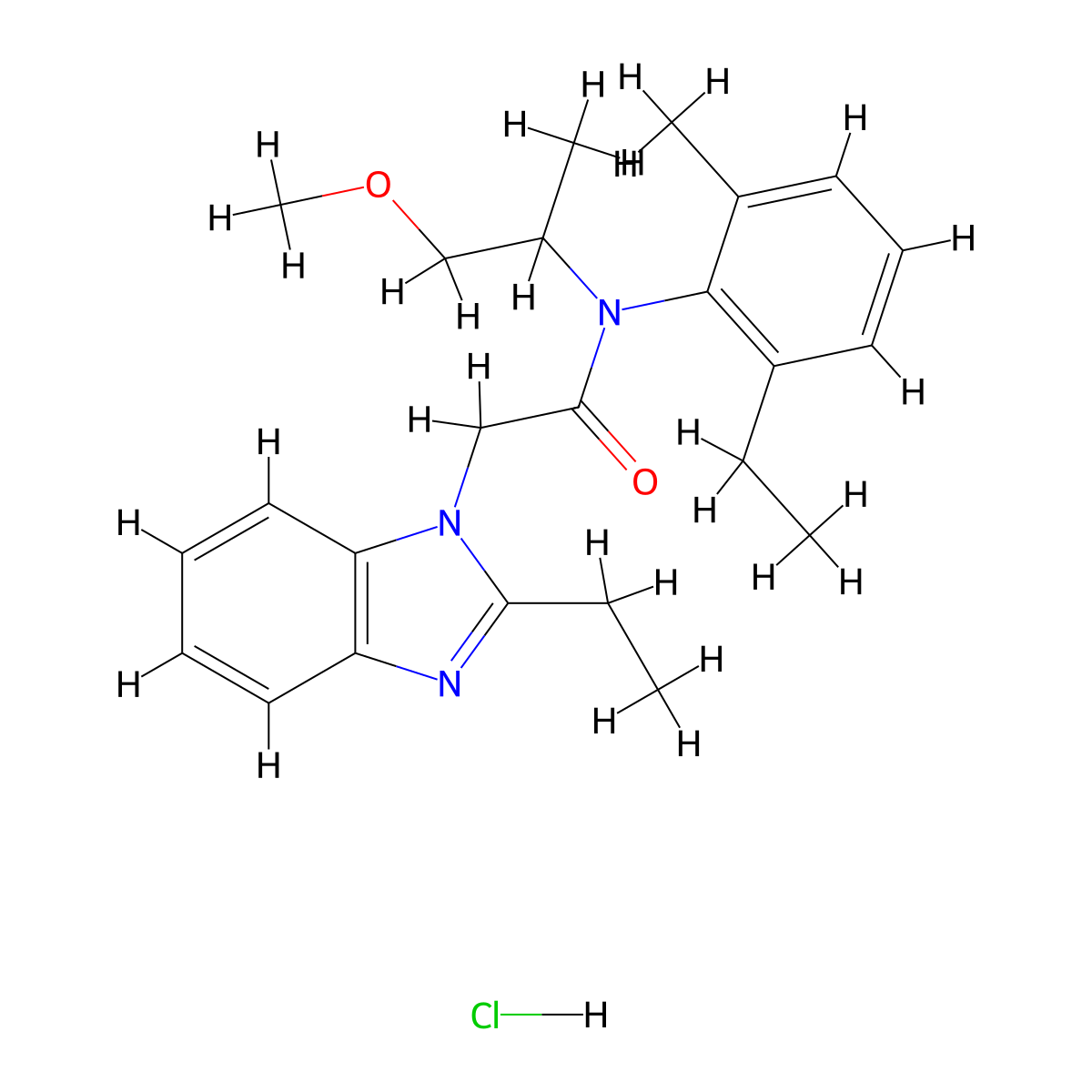 2-(2-ethyl-1H-benzo[d]imidazol-1-yl)-N-(2-ethyl-6-methylphenyl)-N-(1-methoxypropan-2-yl)acetamide hydrochloride molecular structure, CAS 1351661-43-2
