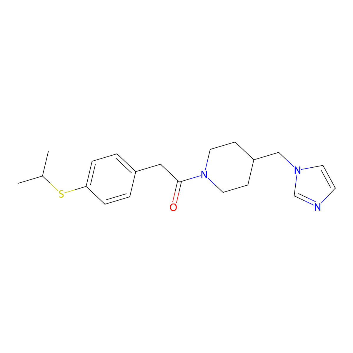 1-(4-((1H-imidazol-1-yl)methyl)piperidin-1-yl)-2-(4-(isopropylthio)phenyl)ethanone molecular structure, CAS 1351661-45-4