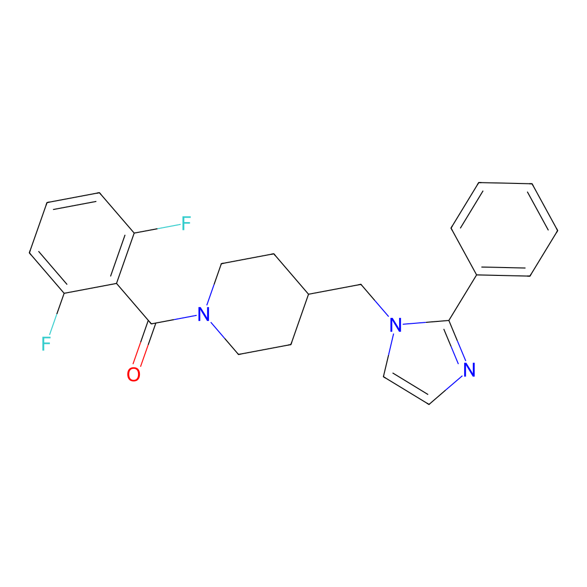 (2,6-difluorophenyl)(4-((2-phenyl-1H-imidazol-1-yl)methyl)piperidin-1-yl)methanone molecular structure, CAS 1351661-50-1