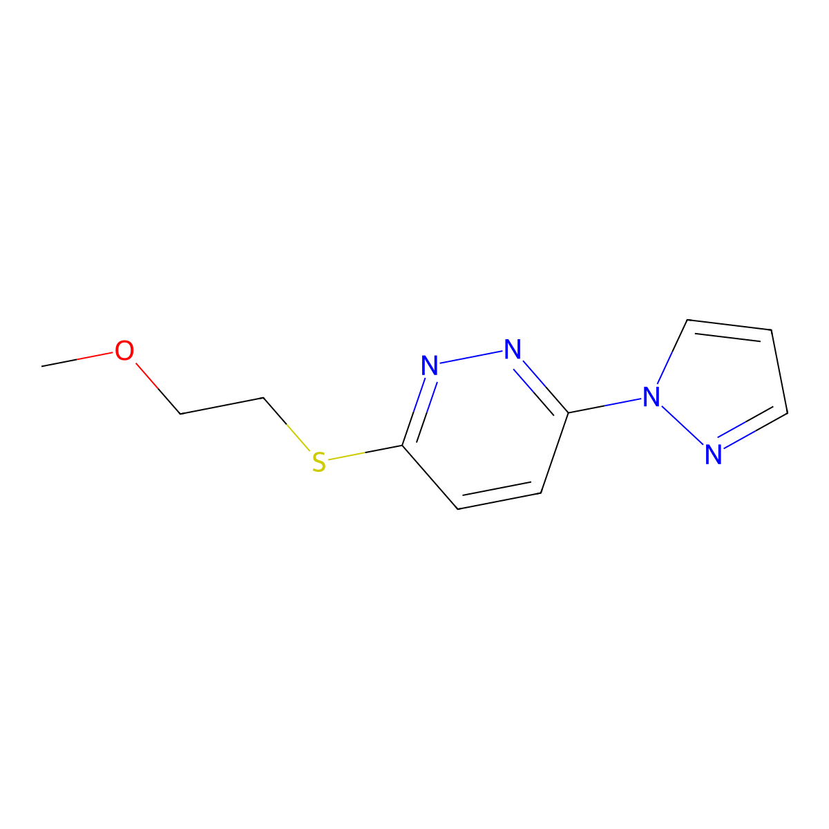 3-((2-methoxyethyl)thio)-6-(1H-pyrazol-1-yl)pyridazine molecular structure, CAS 1351661-51-2