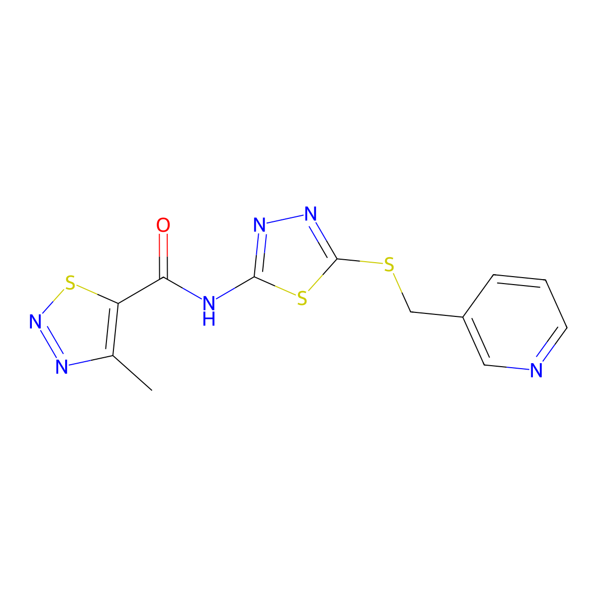 4-methyl-N-(5-((pyridin-3-ylmethyl)thio)-1,3,4-thiadiazol-2-yl)-1,2,3-thiadiazole-5-carboxamide molecular structure, CAS 1351661-52-3