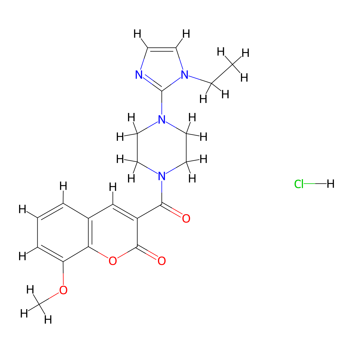 3-[4-(1-ethyl-1H-imidazol-2-yl)piperazine-1-carbonyl]-8-methoxy-2H-chromen-2-one hydrochloride molecular structure, CAS 1351661-54-5